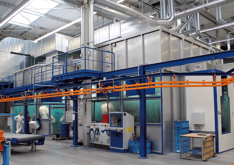 Recirculated air painting system with overhead conveyor at Allgaier Automotive GmbH